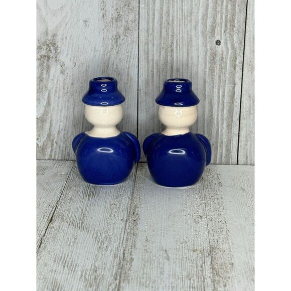 Vintage Set of 2 Miniature Bud Vases Candle Holders Little Mustached Men - Picture 4 of 6